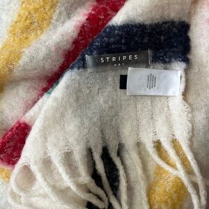 Stripes HBC Fuzzy Throw Blanket Striped 64” X 59” White Acrylic Wool Nylon